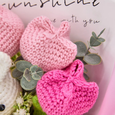 YSHomy Pink Crochet Rabbit Tulip Bouquet