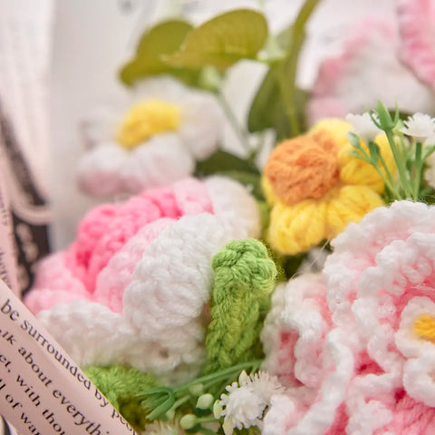 YSHomy Wrapped Crochet Flowers Bouquet with Peony & Rose & Tulip & Carnation Bouquet