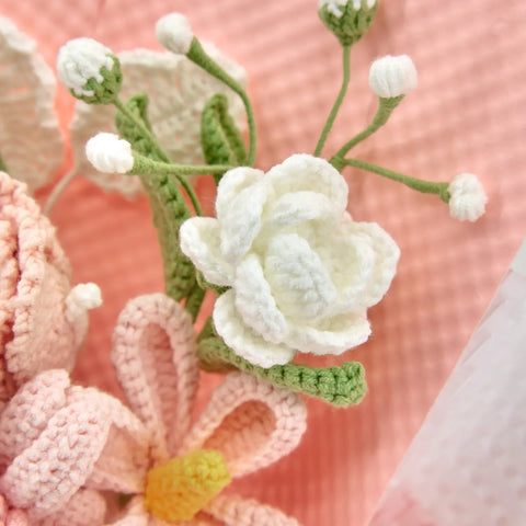 YSHomy Pink Crochet Gerbera Daisy Rose Jasmine Bouquet