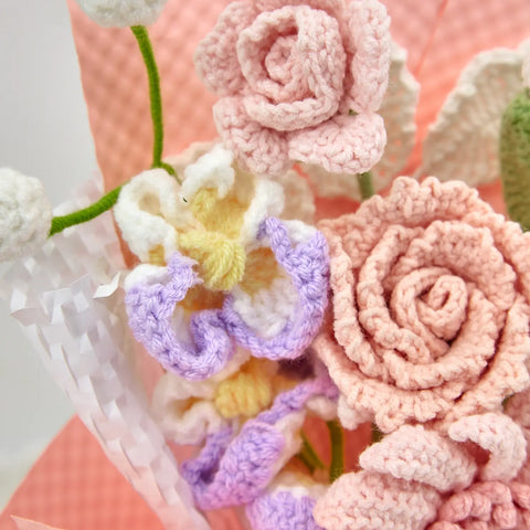 YSHomy Pink Crochet Gerbera Daisy Rose Jasmine Bouquet