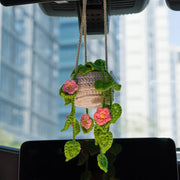 YSHomy Crochet Light Green Car Hanging with Pink Flowers