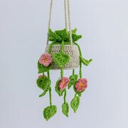YSHomy Crochet Light Green Car Hanging with Pink Flowers