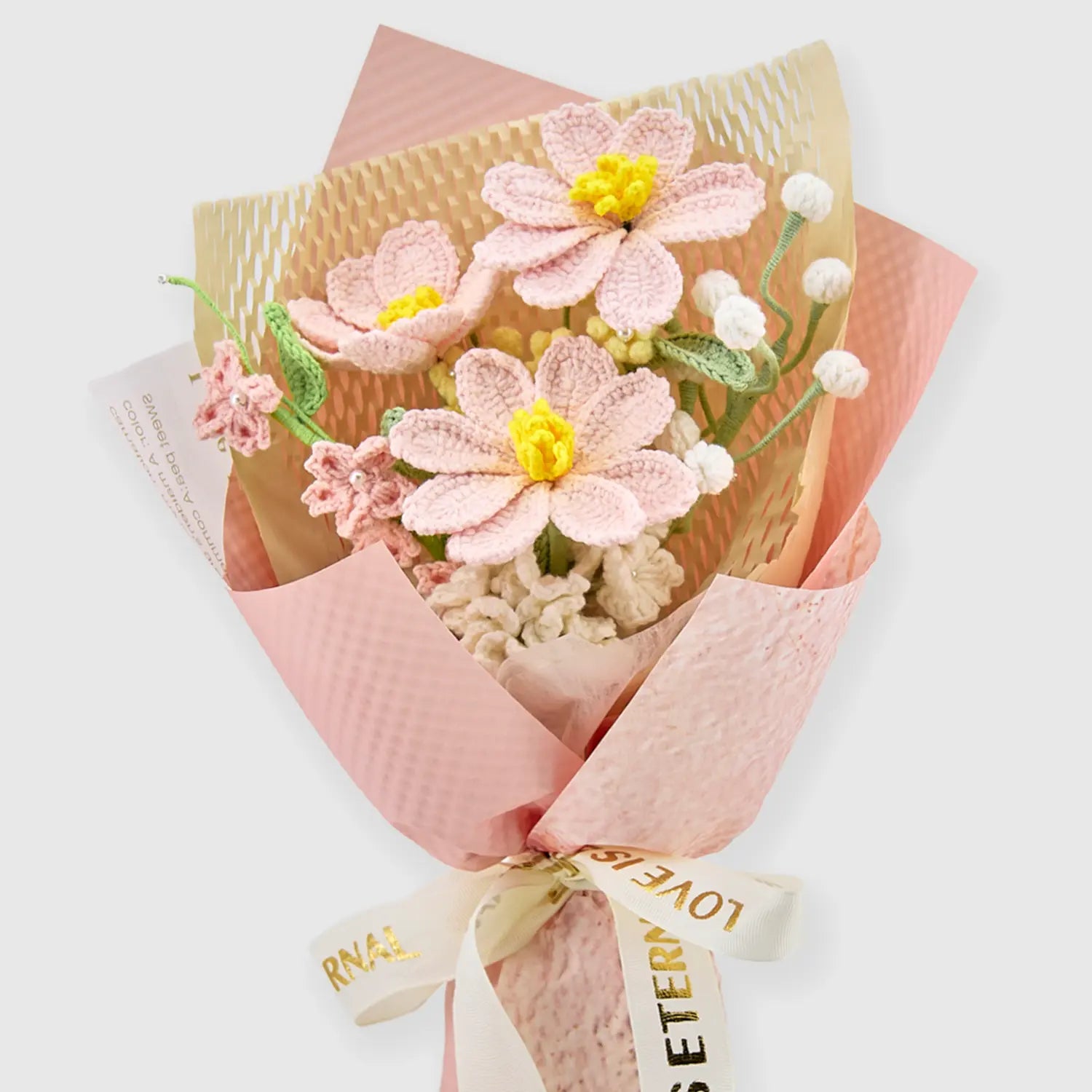 YSHomy Crochet Pink Galsang Flower Bouquet
