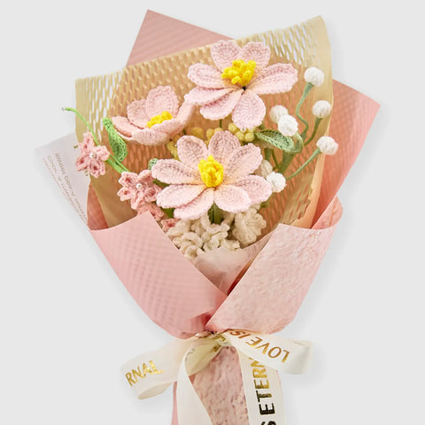 YSHomy Crochet Pink Galsang Flower Bouquet