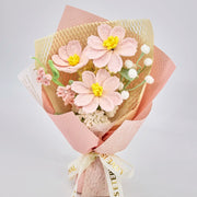 Crochet bouquet of three pink Galsang happiness flowers