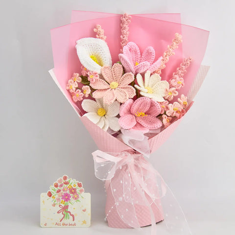 YSHomy Pink Crochet Flower Bouquet with Tulip Lavender