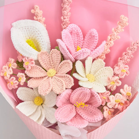 YSHomy Pink Crochet Flower Bouquet with Tulip Lavender