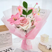 YSHomy Pink Crochet Thai Rose Lily Bouquet