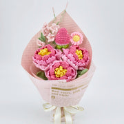 YSHomy Crochet Peony Strawberry Daisy Bouquet