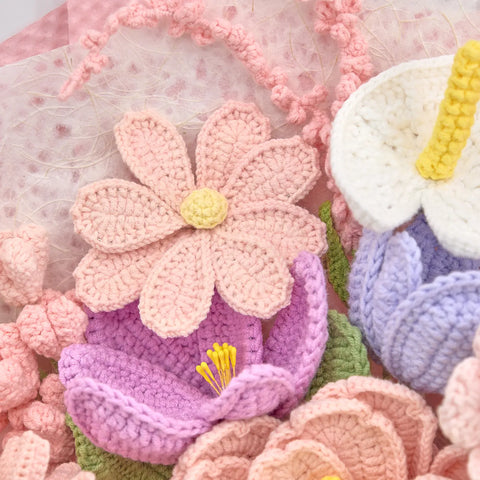 YSHomy Pink Crochet Flower Bouquet with Big Peony