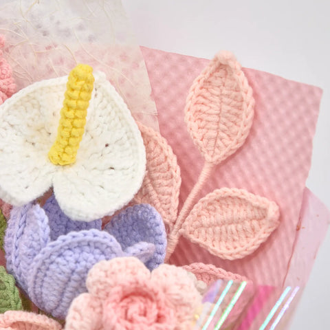 YSHomy Pink Crochet Flower Bouquet with Big Peony