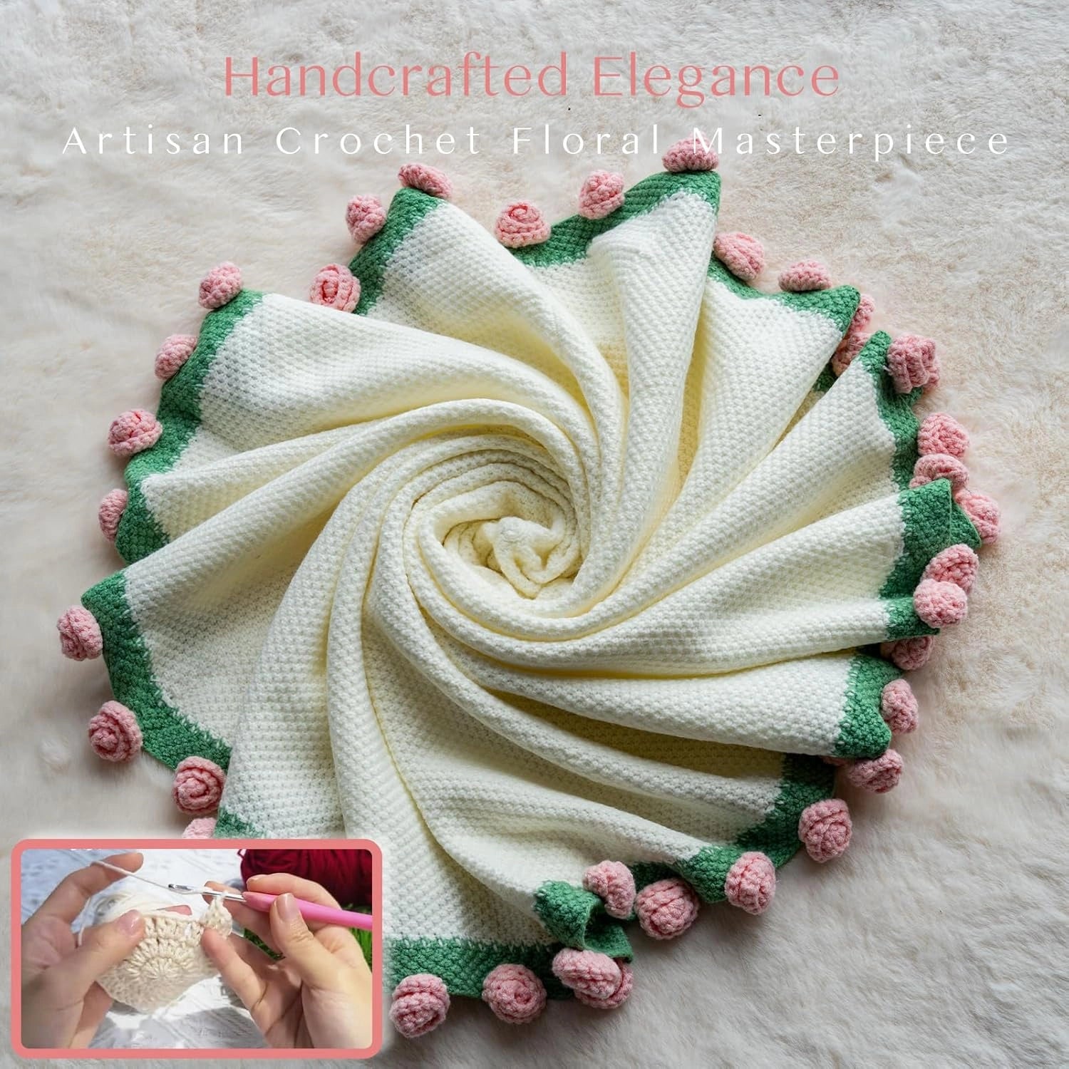YSHomy Cashmere Crochet Flower Bouquet Blanket-Pink Roses