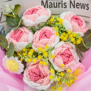 YSHomy Crochet Gradient Pink Rose Daisy Bouquet