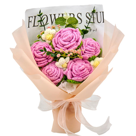 YSHomy Crochet Pure Pink Rose Bouquet