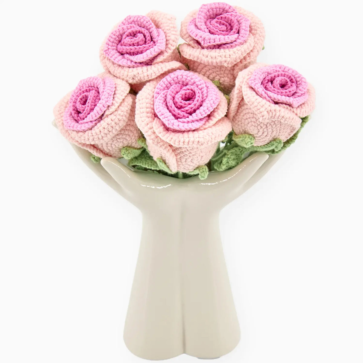 YSHomy Crochet Pink Rose Flowers Set (No Vase)