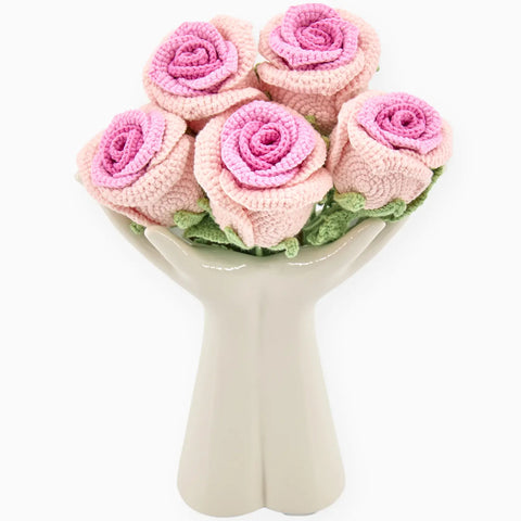 YSHomy Crochet Pink Rose Flowers Set (No Vase)