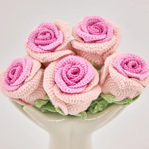 YSHomy Crochet Pink Rose Flowers Set (No Vase)