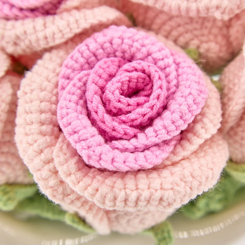 YSHomy Crochet Pink Rose Flowers Set (No Vase)