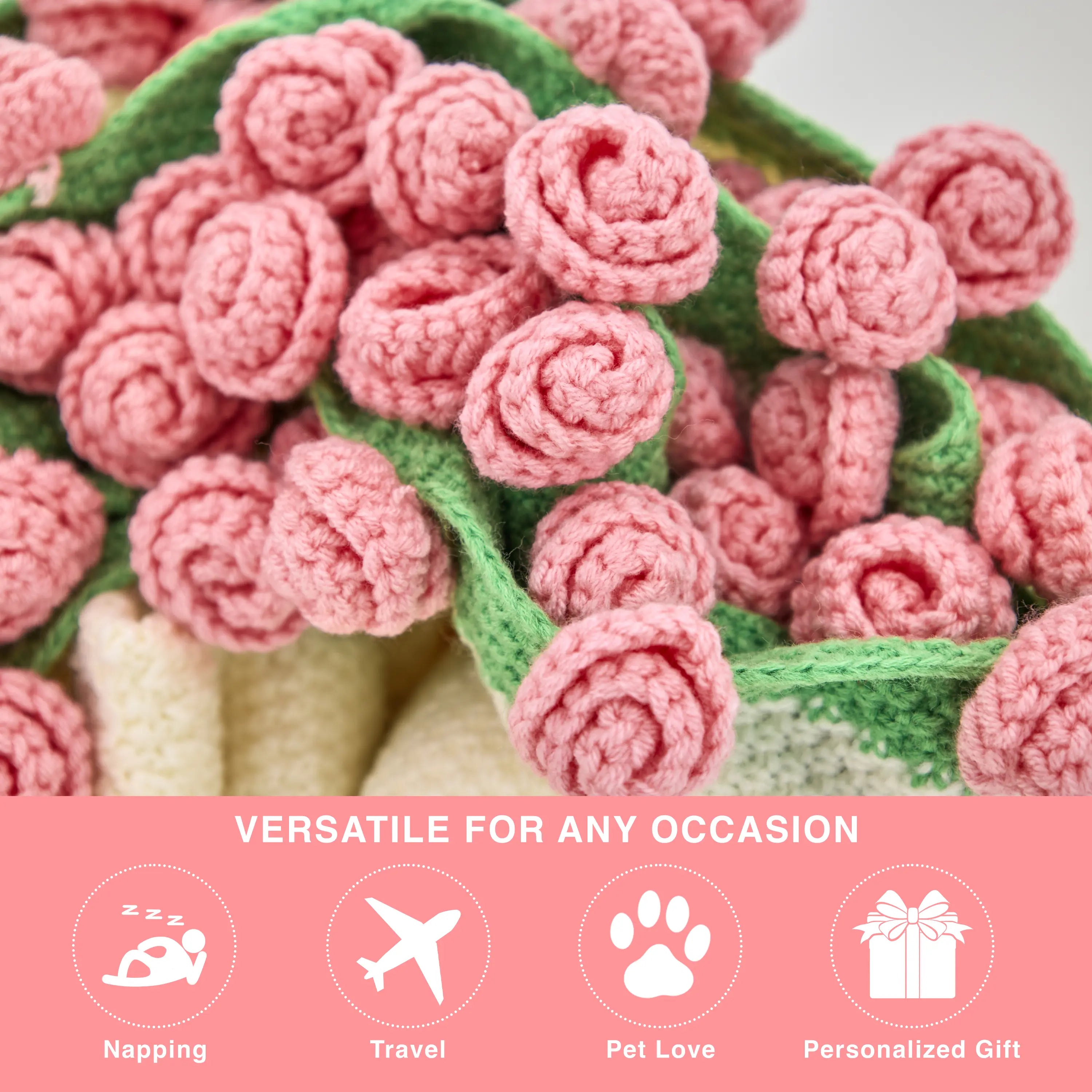 YSHomy Cashmere Crochet Flower Bouquet Blanket-Pink Roses