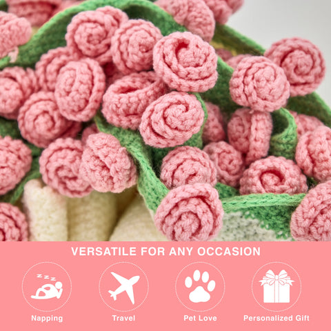 YSHomy Cashmere Crochet Flower Bouquet Blanket-Pink Roses