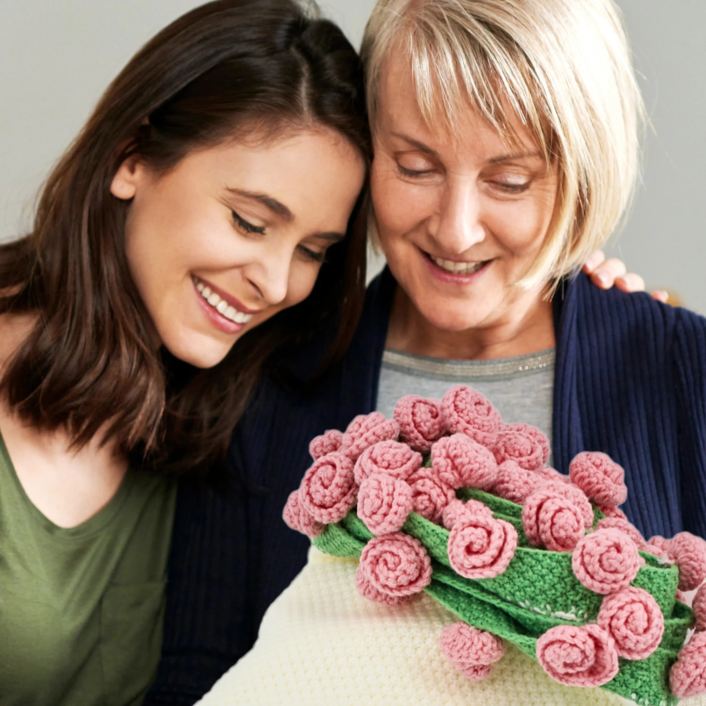 YSHomy Cashmere Crochet Flower Bouquet Blanket-Pink Roses