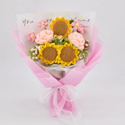 YSHomy Crochet Sunflower Rose Bouquet with Pink Wrapping