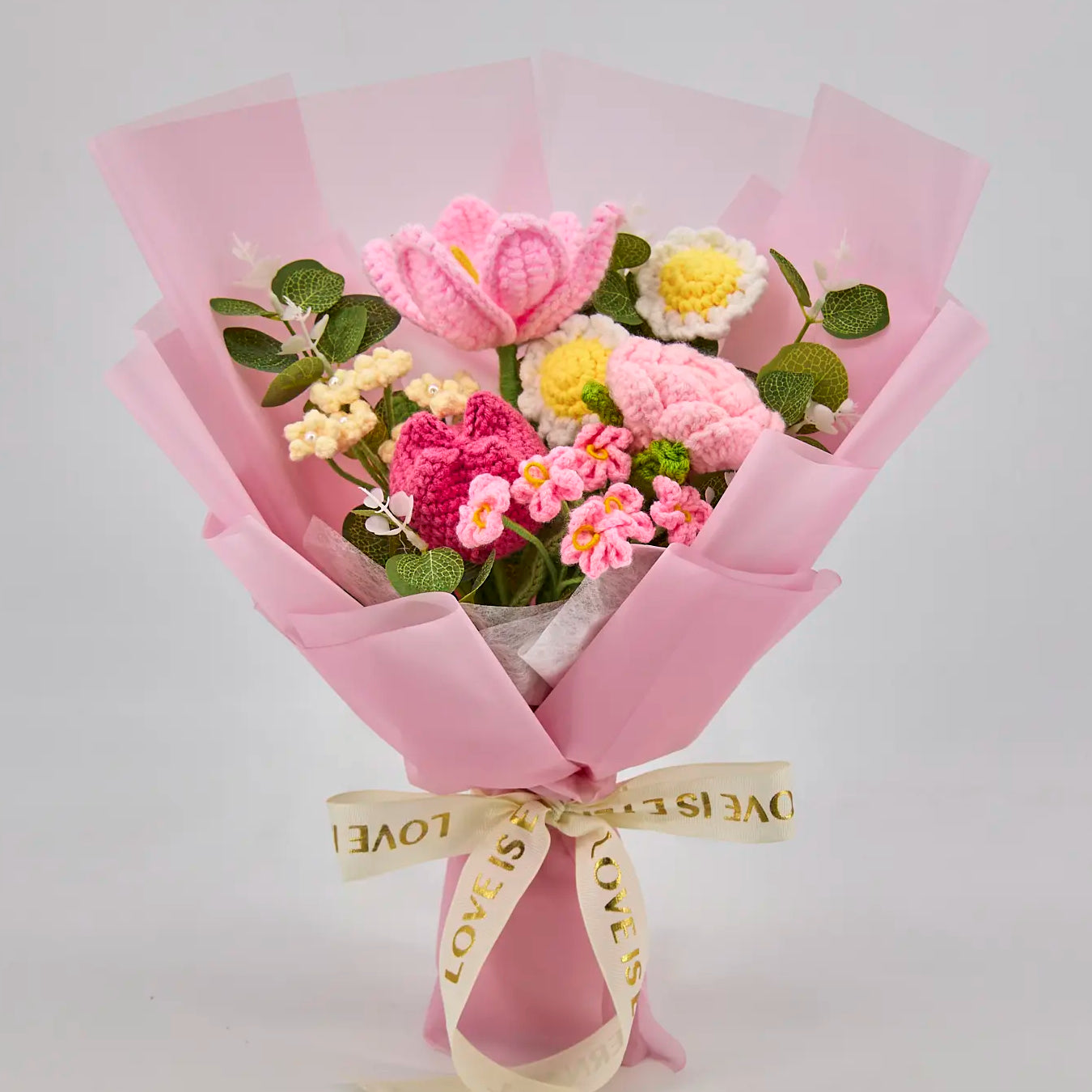 YSHomy Crochet Rose Tulip Daisy Bouquet