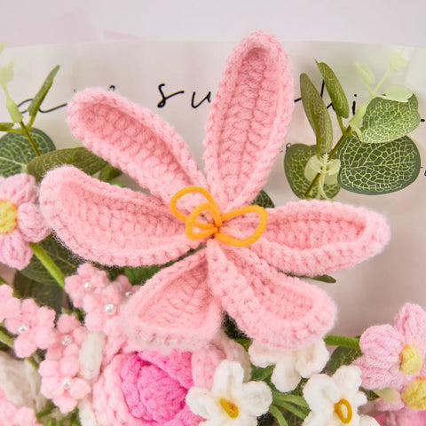 YSHomy Pink Crochet Tulip Rose Bouquet