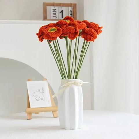 Flor de Amapola de Ganchillo, Ramo de Flores, Flores de Punto, Flores Hechas a Mano, Flores de Ganchillo, Conjunto de 3, Regalo para Ella, Regalo de San Valentín