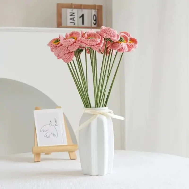 Flor de Amapola de Ganchillo, Ramo de Flores, Flores de Punto, Flores Hechas a Mano, Flores de Ganchillo, Conjunto de 3, Regalo para Ella, Regalo de San Valentín