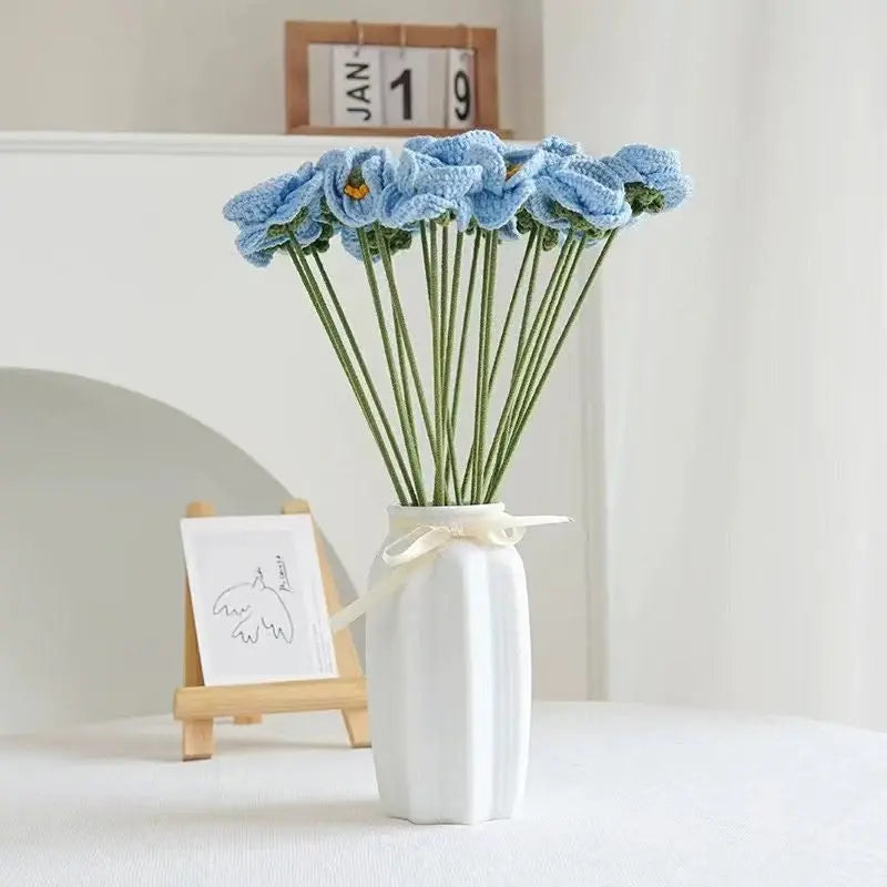 Flor de Amapola de Ganchillo, Ramo de Flores, Flores de Punto, Flores Hechas a Mano, Flores de Ganchillo, Conjunto de 3, Regalo para Ella, Regalo de San Valentín