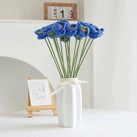 Flor de Amapola de Ganchillo, Ramo de Flores, Flores de Punto, Flores Hechas a Mano, Flores de Ganchillo, Conjunto de 3, Regalo para Ella, Regalo de San Valentín