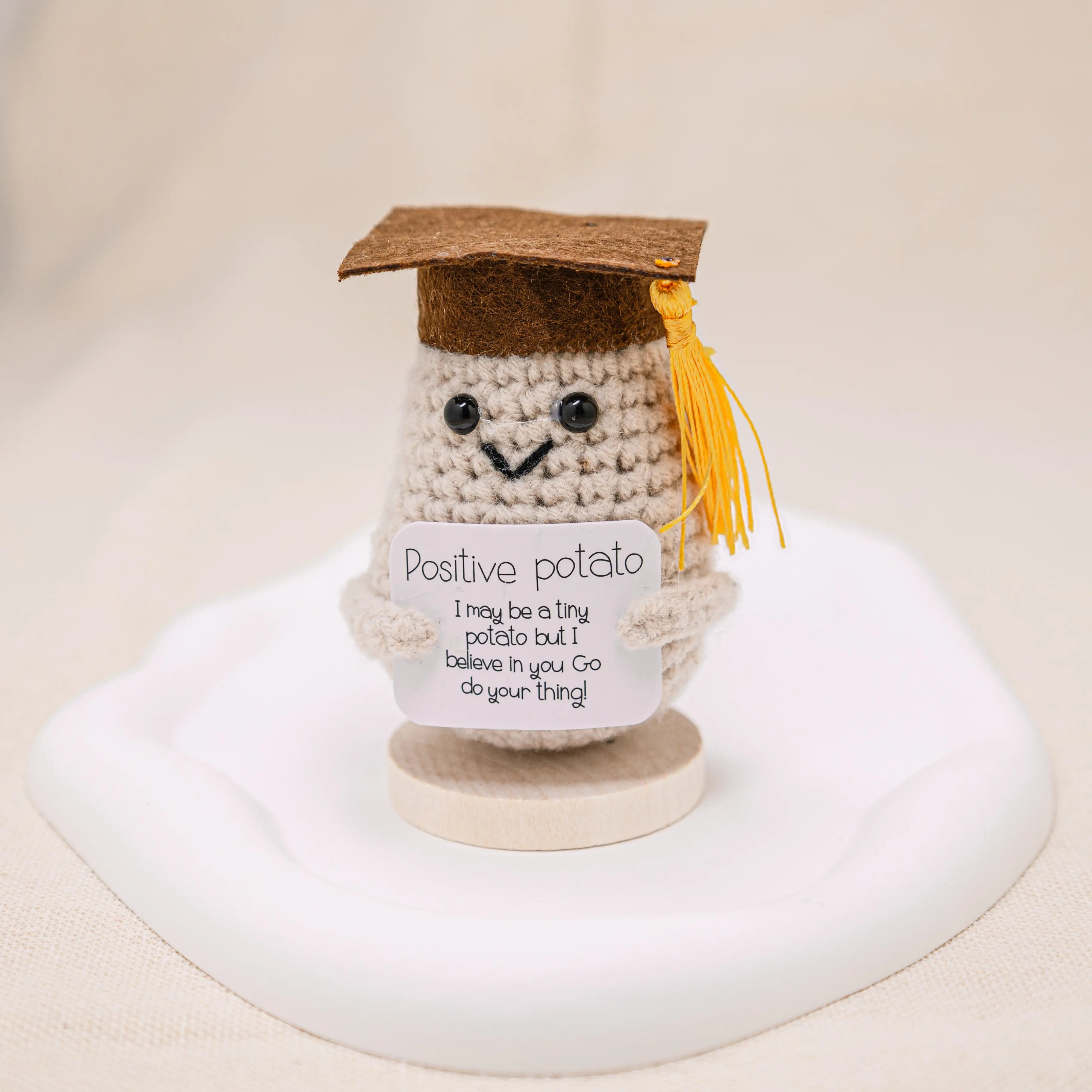 Pomme de terre positive, jouet au crochet de soutien émotionnel, pomme de terre positive au crochet mignon, décor de voiture, cadeau de soutien encourageant, décor de bureau au crochet