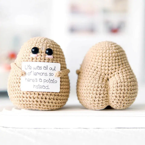 Pomme de terre positive, jouet au crochet de soutien émotionnel, pomme de terre positive au crochet mignon, décor de voiture, cadeau de soutien encourageant, décor de bureau au crochet