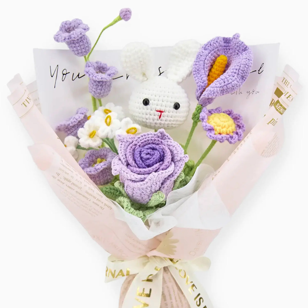 YSHomy Crochet Bunny Cup-Shaped Rose Calla Lily Bouquet for For Kids (Order: 20251104-2035)