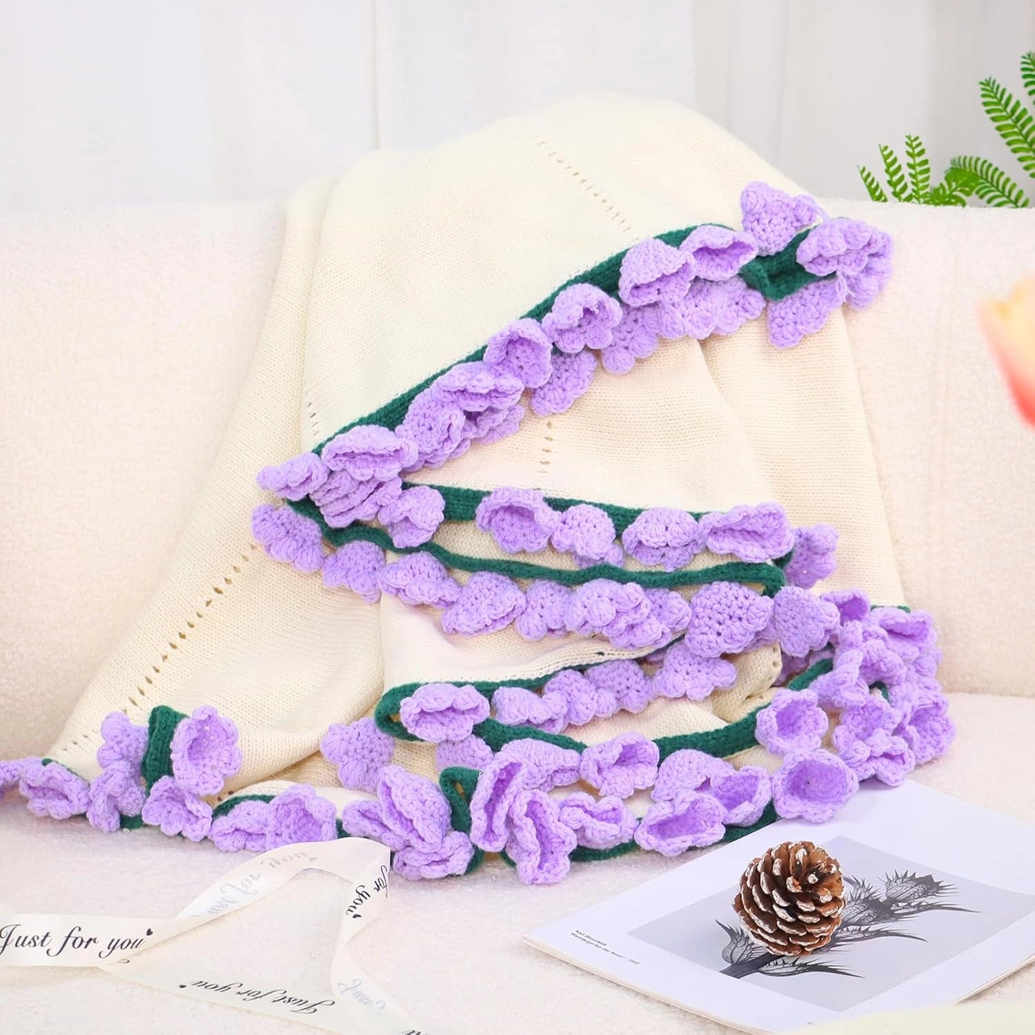 YSHomy Cashmere Crochet Flower Bouquet Blanket-Purple Flowers