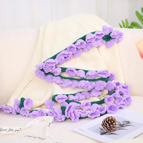 YSHomy Cashmere Crochet Flower Bouquet Blanket-Purple Flowers