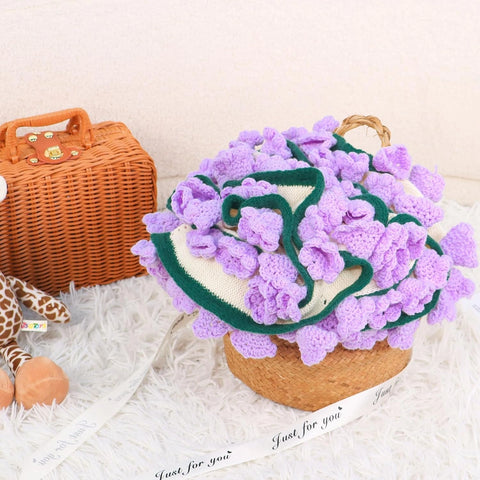 YSHomy Cashmere Crochet Flower Bouquet Blanket-Purple Flowers