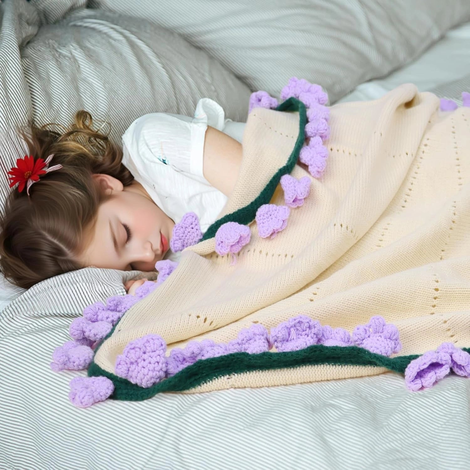 YSHomy Cashmere Crochet Flower Bouquet Blanket-Purple Flowers