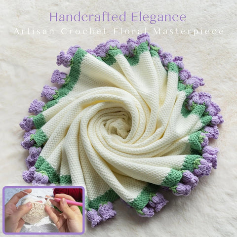 YSHomy Cashmere Crochet Flower Bouquet Blanket-Purple Flowers
