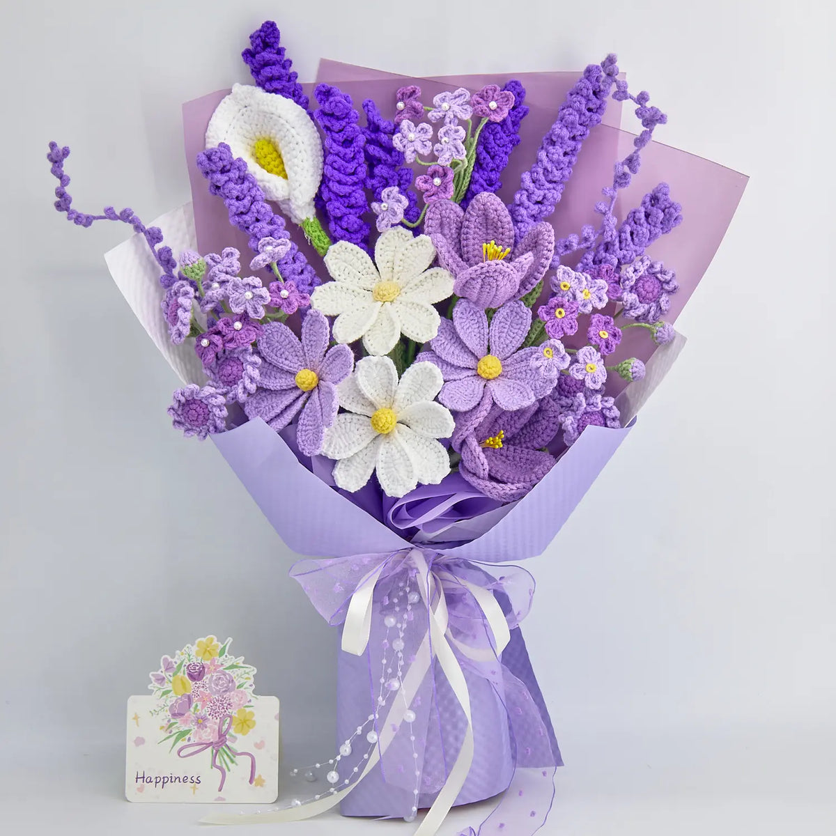 YSHomy Purple Crochet Flower Bouquet with Galsang Lavender