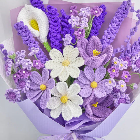 YSHomy Purple Crochet Flower Bouquet with Galsang Lavender