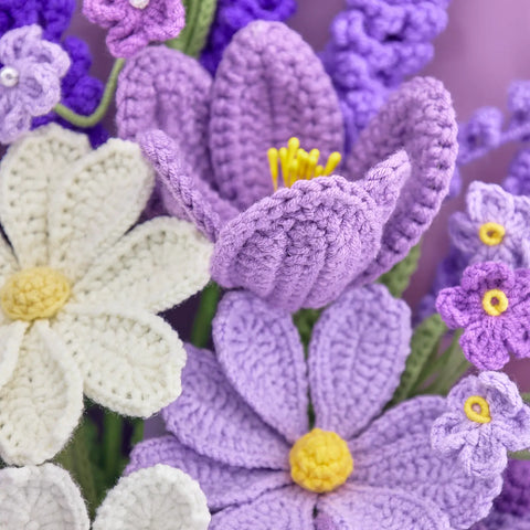 YSHomy Purple Crochet Flower Bouquet with Galsang Lavender