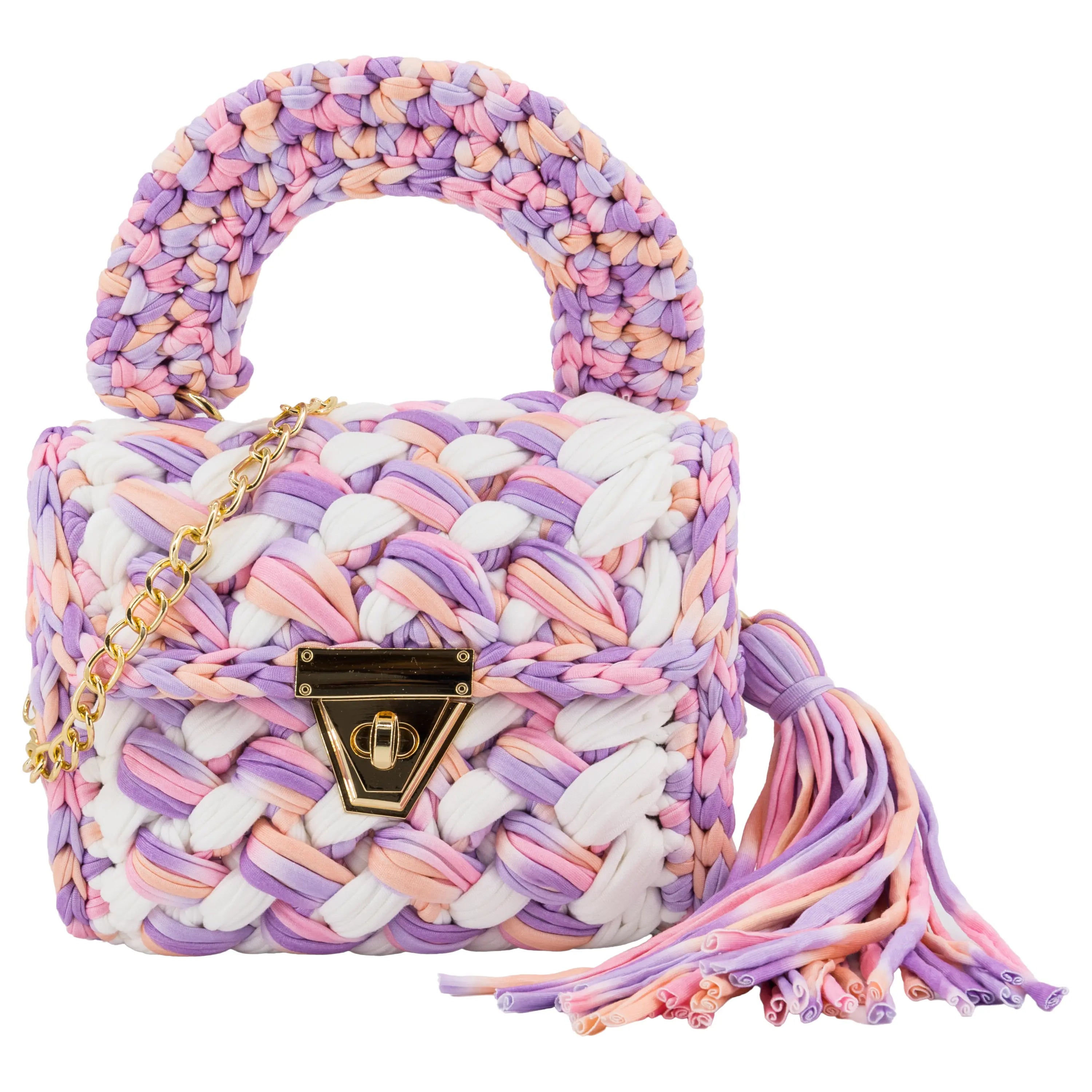 YSHomy Handmade Crochet Crossbody Handbag with Handle and Tassel