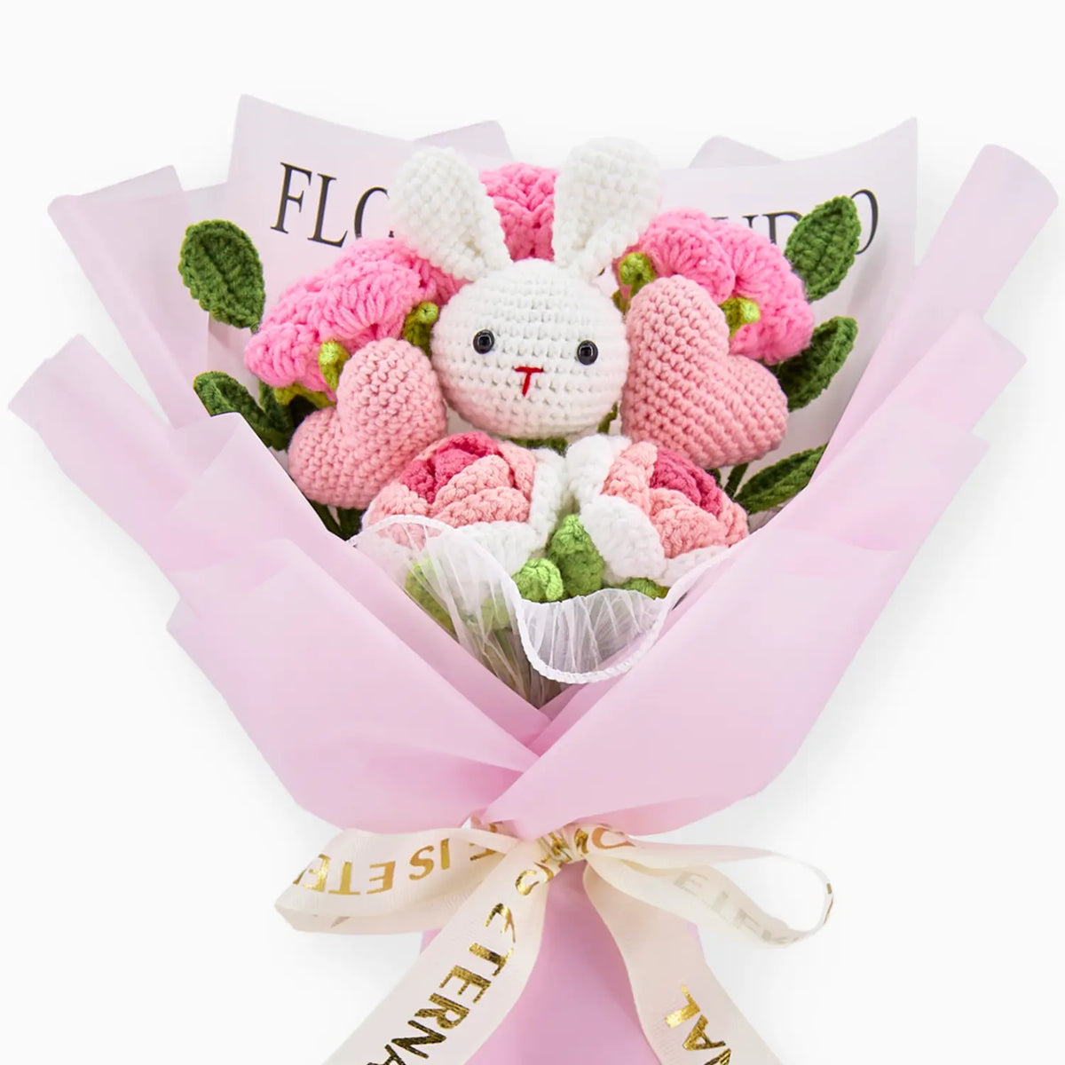YSHomy Crochet Bunny & Rose Flower Bouquet