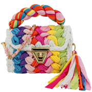 Rainbow crochet handbag with a twist handle