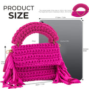 YSHomy Crochet Handbag with Tassels on Two Sides-Rose Red