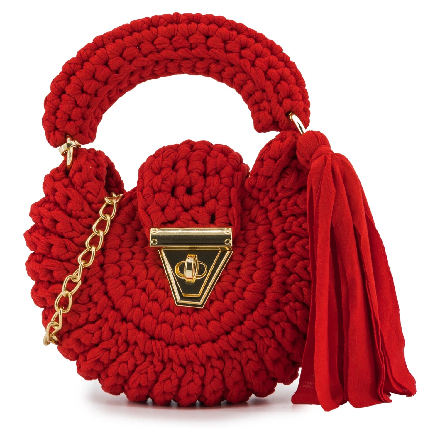 YSHomy Handmade Crochet Round Crossbody Handbag with Tassels for Women