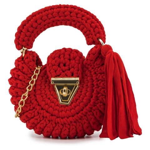 YSHomy Handmade Crochet Round Crossbody Handbag with Tassels for Women