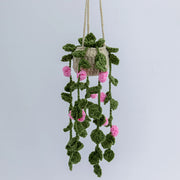 YSHomy 小さなピンクの花付きロングかぎ針編みカーオーナメント